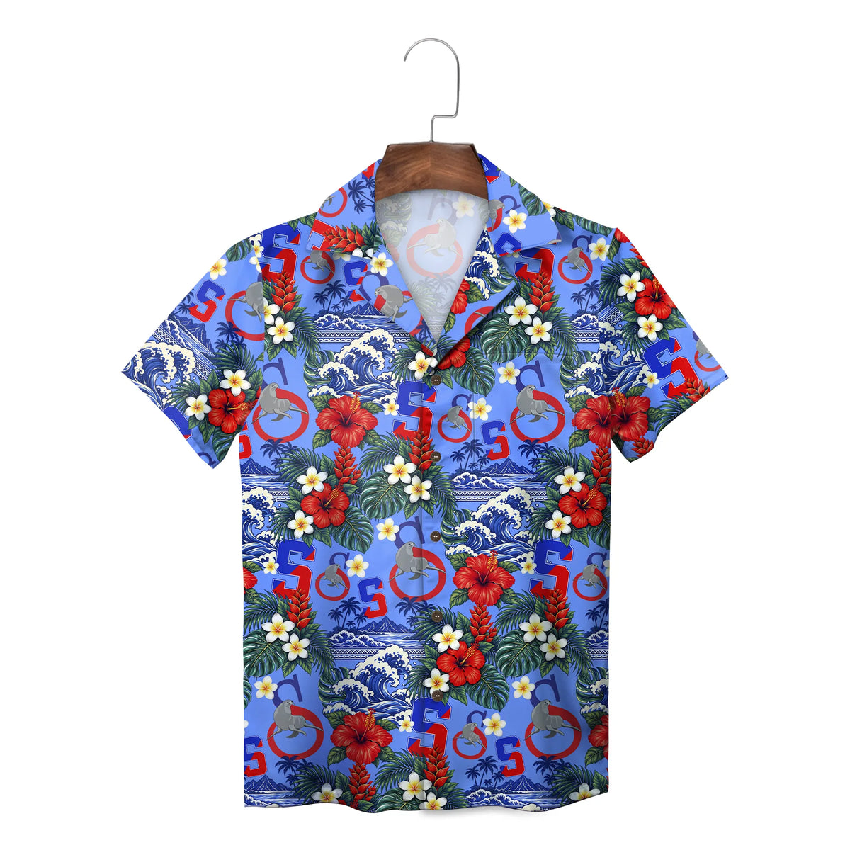Hibiscus and Ocean Wave Periwinkle Blue Custom Hawaiian Shirt