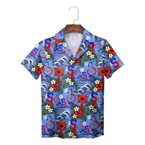 Hibiscus and Ocean Wave Periwinkle Blue Custom Hawaiian Shirt