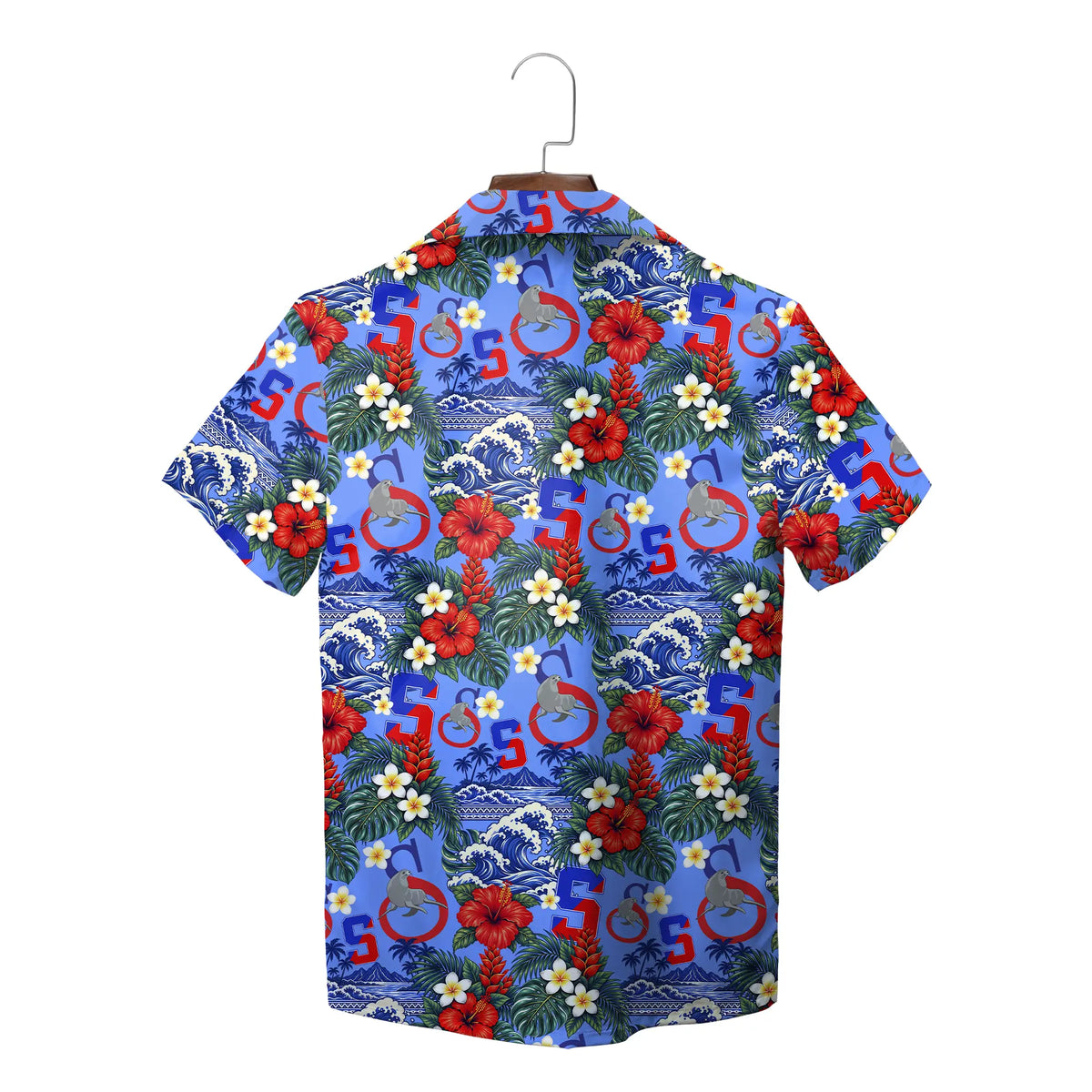 Hibiscus and Ocean Wave Periwinkle Blue Custom Hawaiian Shirt