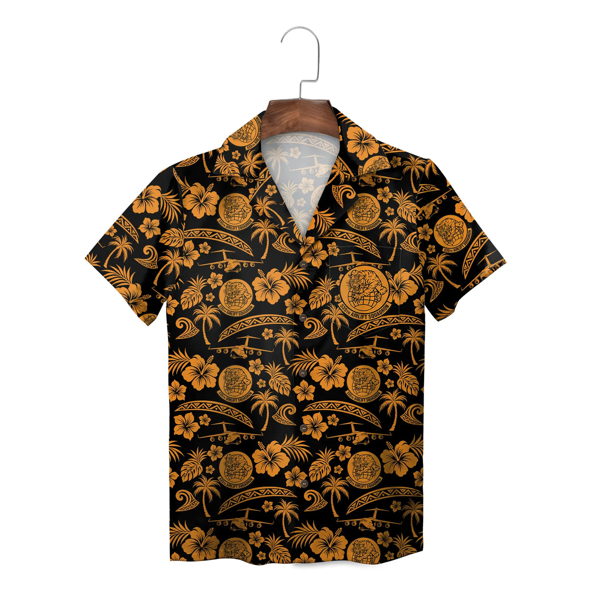 Cargo Plane and Hibiscus Black Custom Hawaiian Shirt