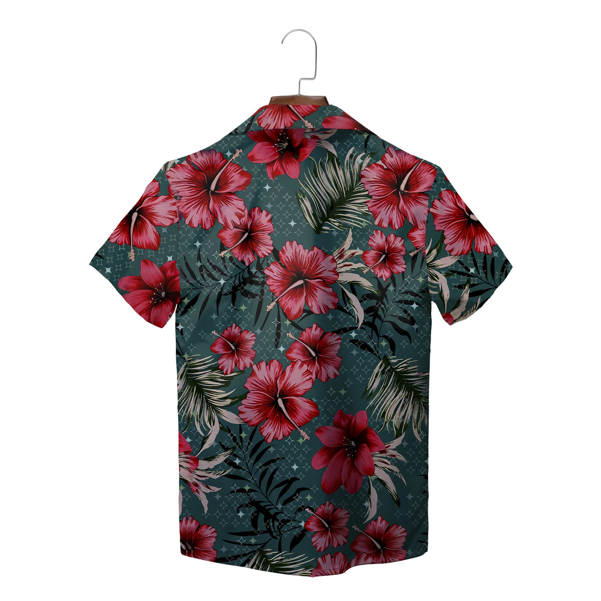 Red Hibiscus and Sparkle Star Deep Green Custom Hawaiian Shirt