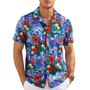 Hibiscus and Ocean Wave Periwinkle Blue Custom Hawaiian Shirt
