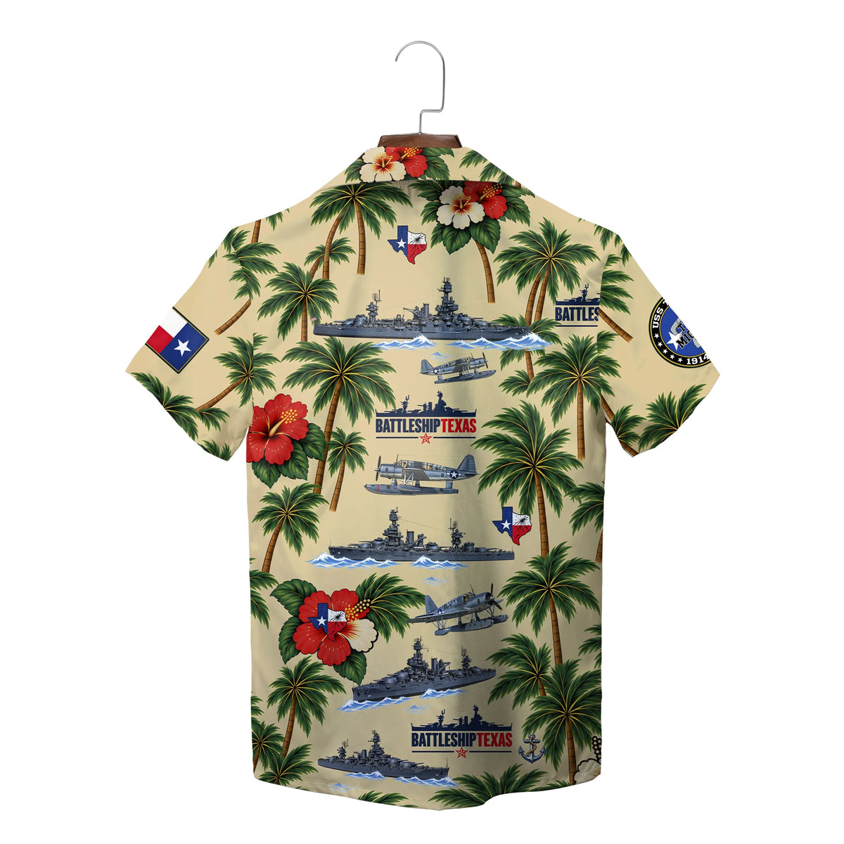 Battleship and Palm Tree Sand Beige Custom Hawaiian Shirt