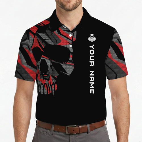Aggressive Skull Red Geometric Camo Personalized Polo Shirt
