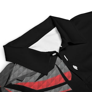 Black polo shirt with skull red gray geometric design custom name variant 3