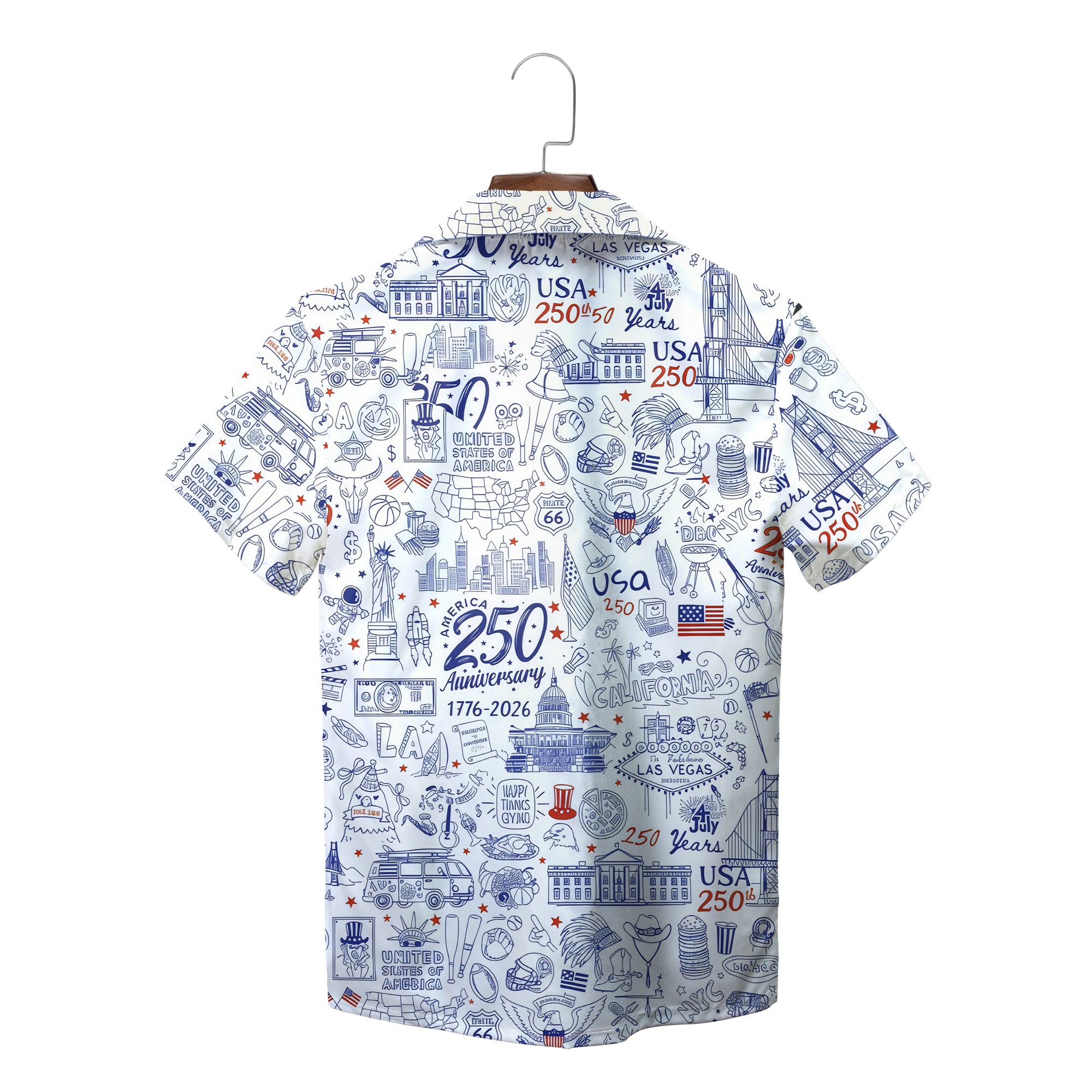 White Hawaiian shirt with blue American doodle illustrations variant 2