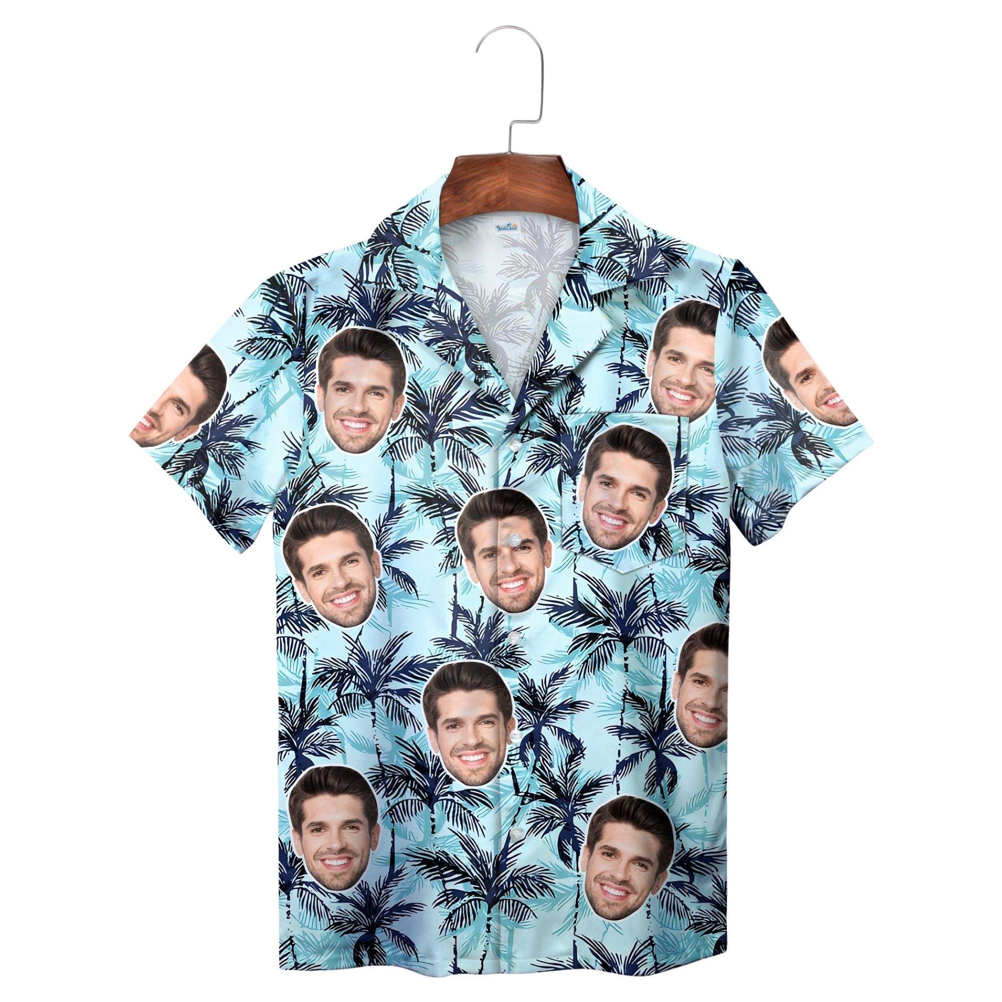 Aqua Navy Palm Tree Design Personalized Hawaiian Shirt