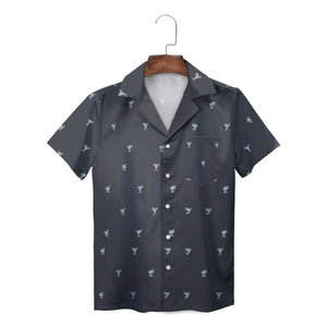 Dark gray Hawaiian shirt with small white astronaut pattern