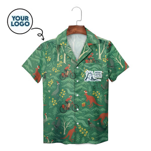 Green Hawaiian shirt with kangaroos cyclists emus Christmas theme