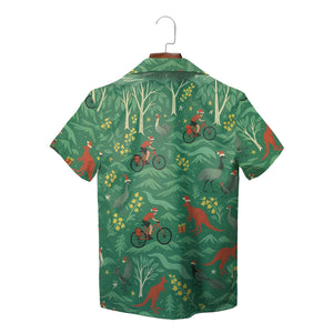 Green Hawaiian shirt with kangaroos cyclists emus Christmas theme variant 2