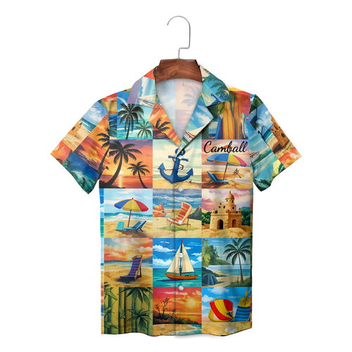 Beach Collage Patchwork Palm Sunset Anchor Hawaiian Shirt