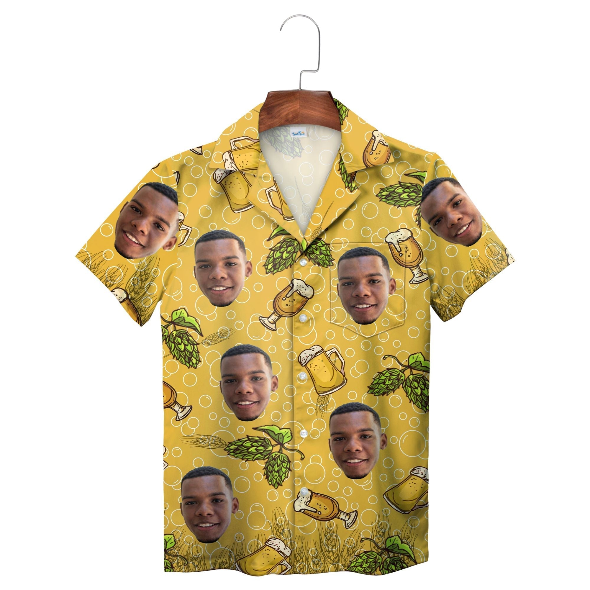 Beer Hops Print Yellow Face Hawaiian Shirt