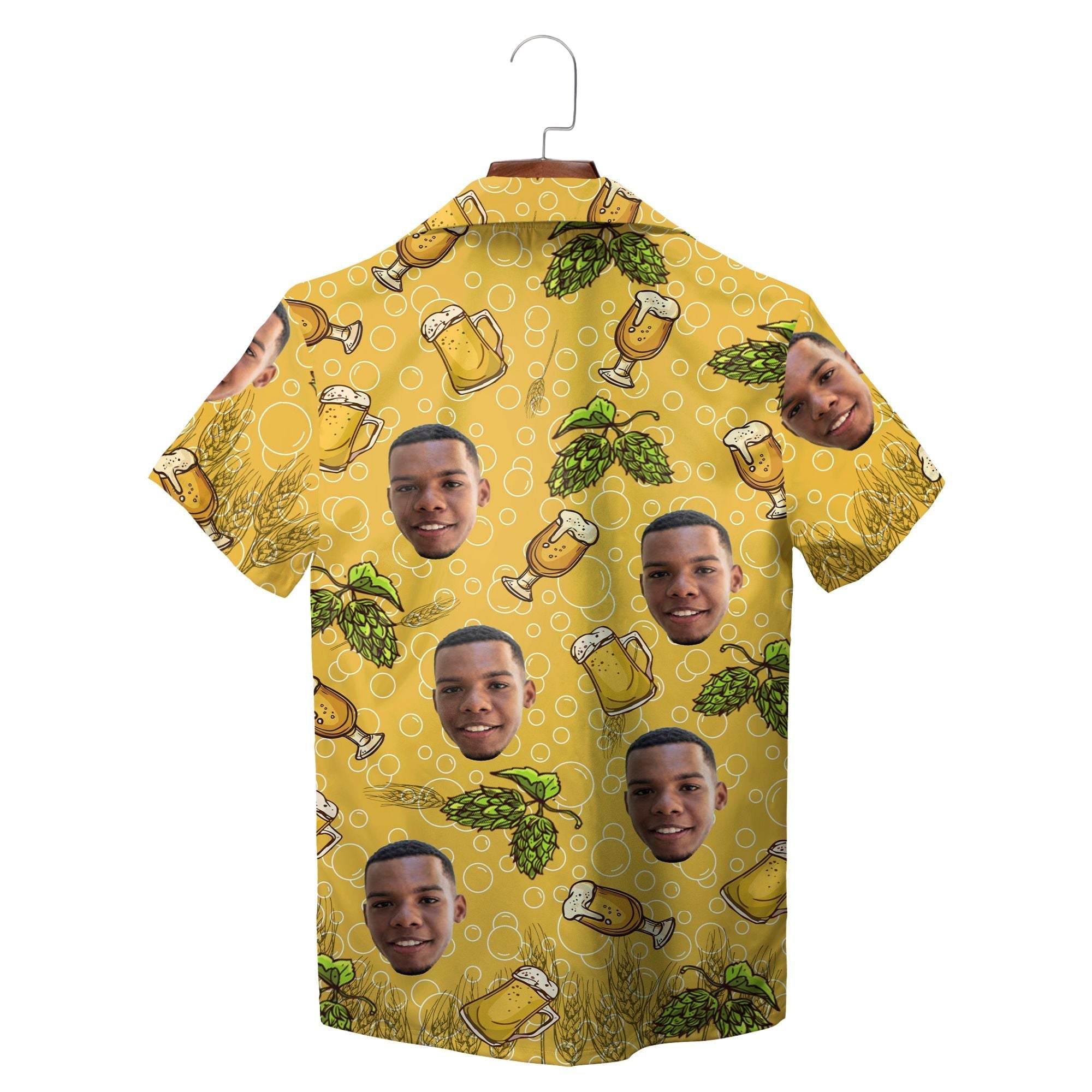 Beer Hops Print Yellow Face Hawaiian Shirt