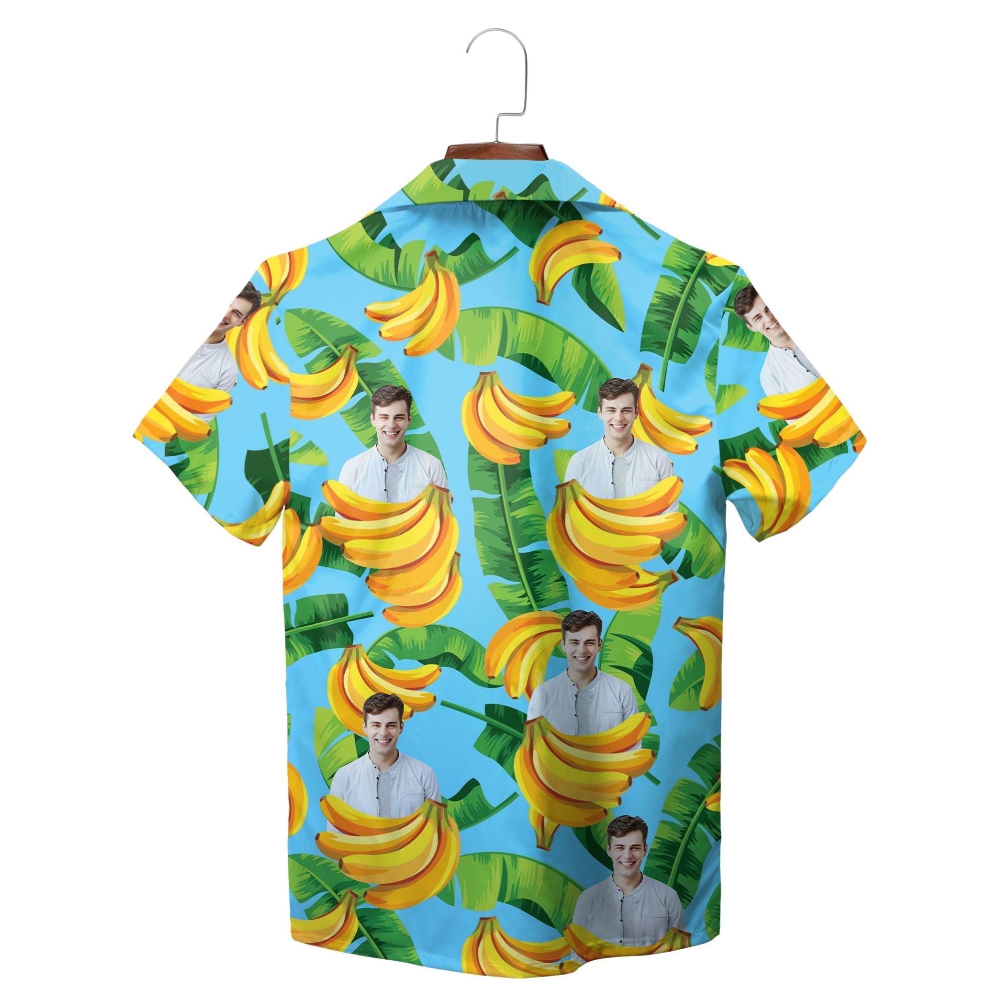 Blue Banana Leaf Print Personalized Hawaiian Shirt