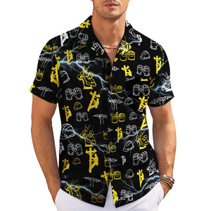 High vis chartreuse camp shirt printed electrician icons variant 5