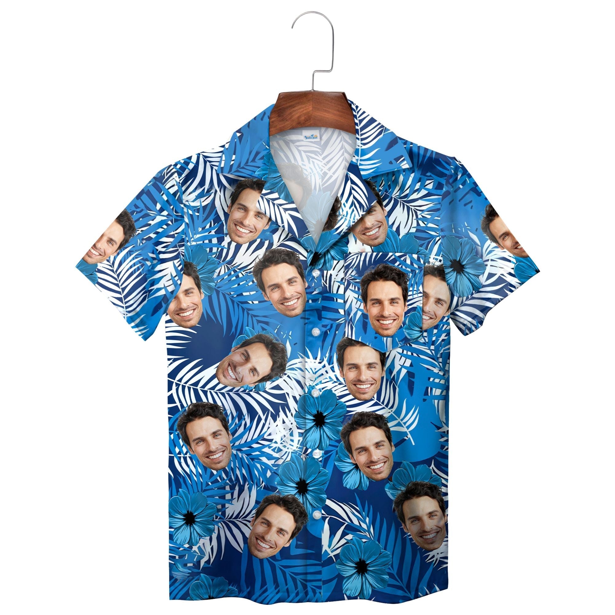 Blue Palm Leaf Pattern Personalized Hawaiian Shirt