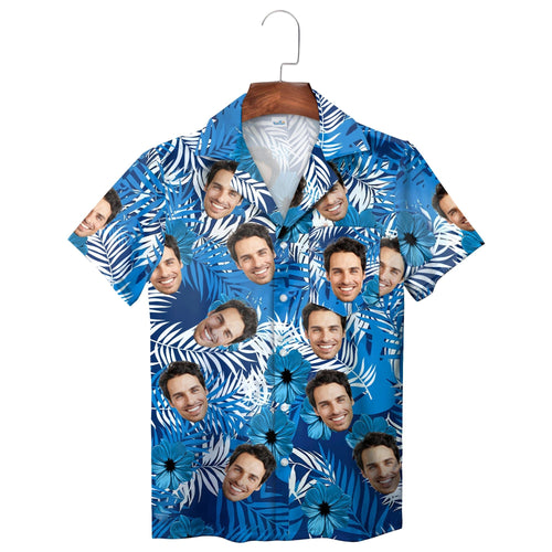 Blue Palm Leaf Pattern Personalized Hawaiian Shirt