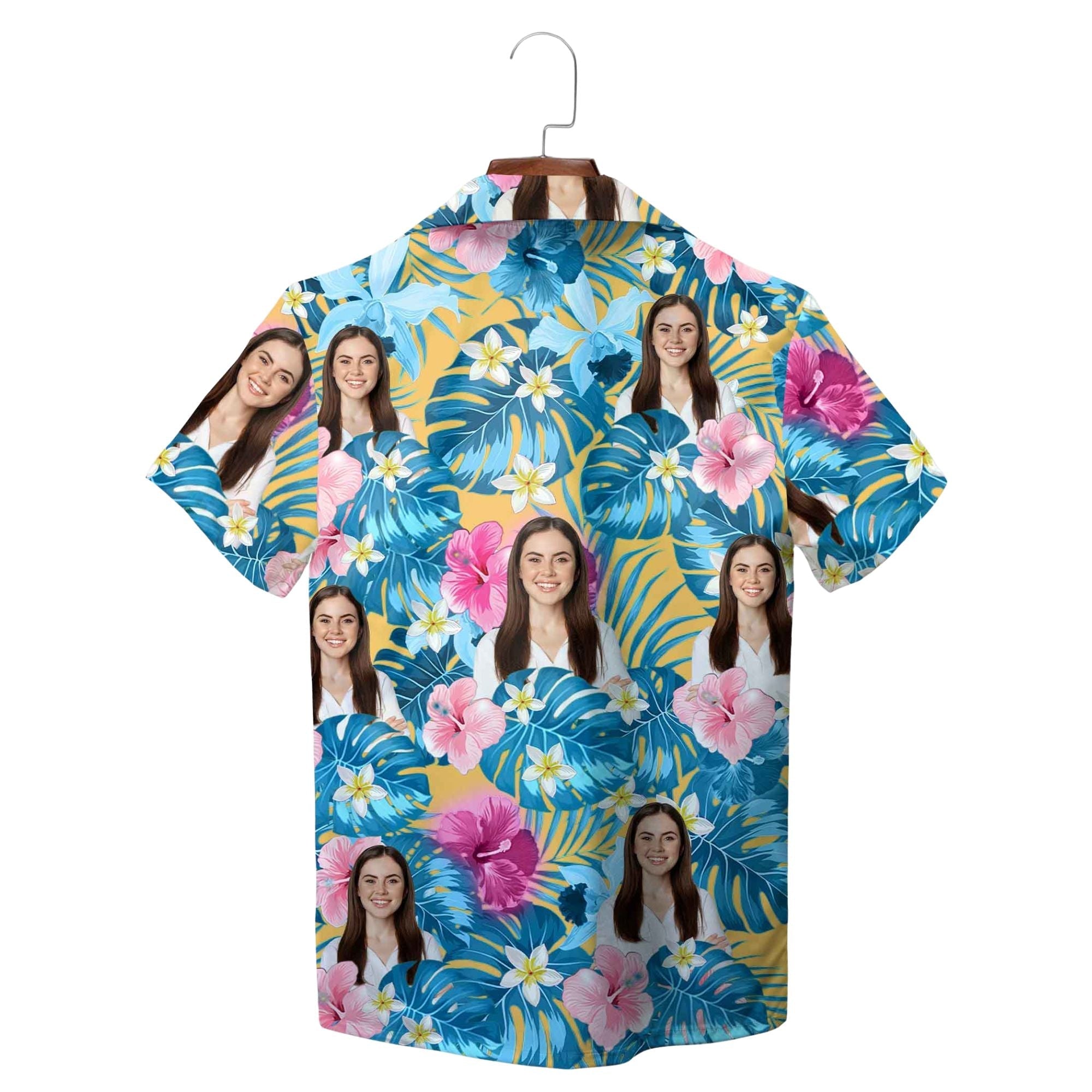 Blue and Pink Hibiscus Bloom Face Hawaiian Shirt