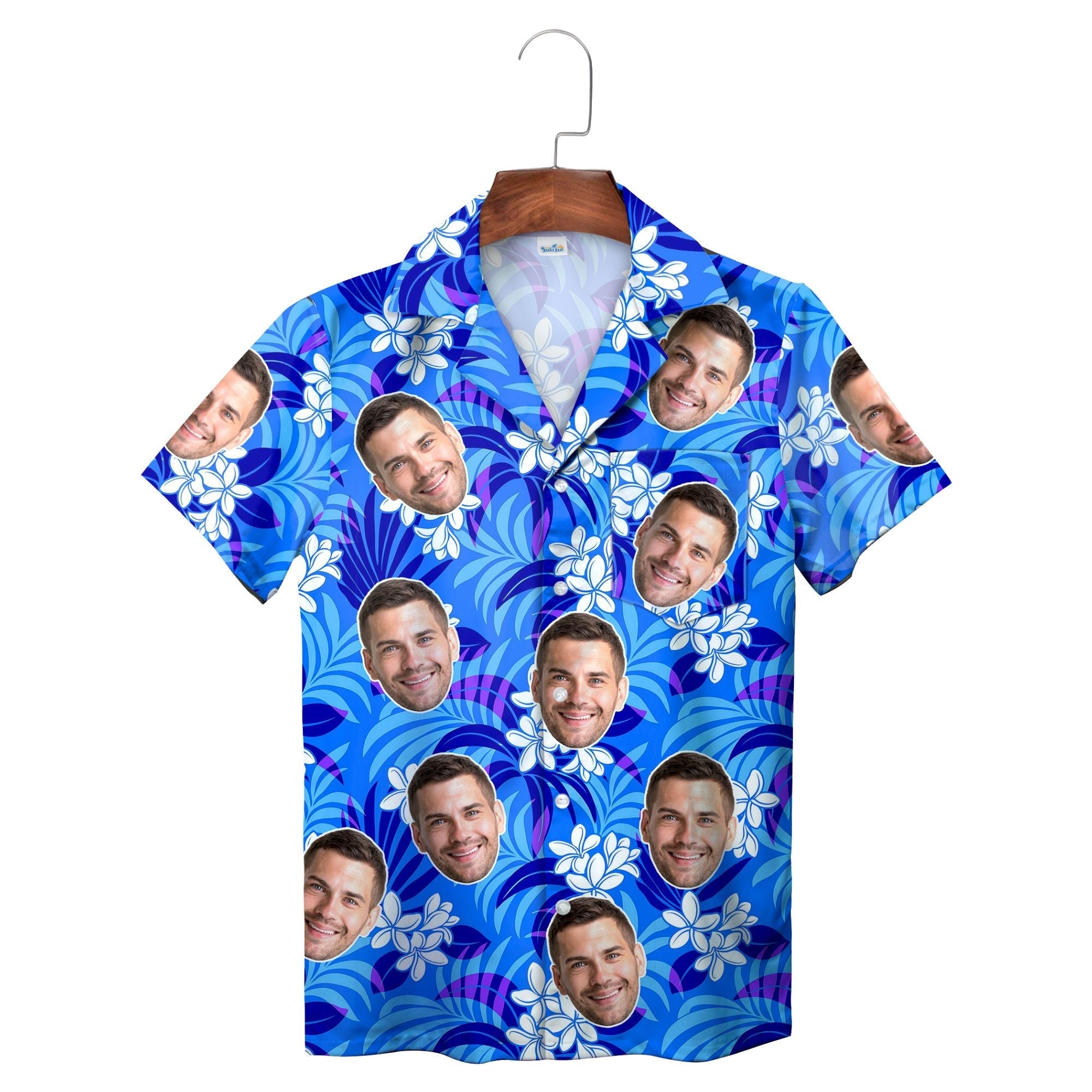 Blue Wave and Plumeria Face Hawaiian Shirt