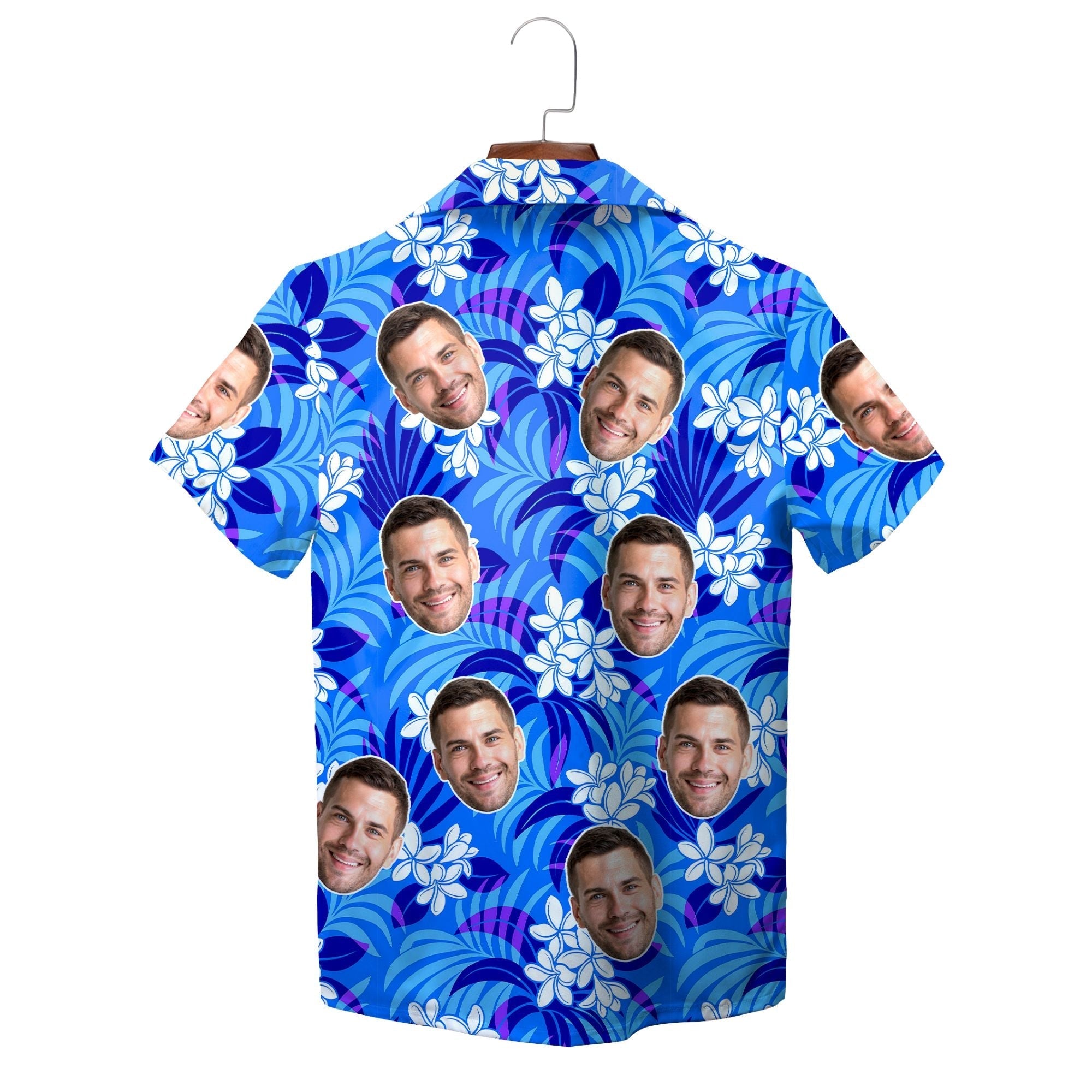 Blue Wave and Plumeria Face Hawaiian Shirt