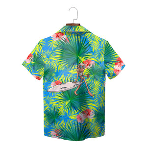 Blue green palm frond hibiscus Coffs Harbour SLSC shirt variant 4