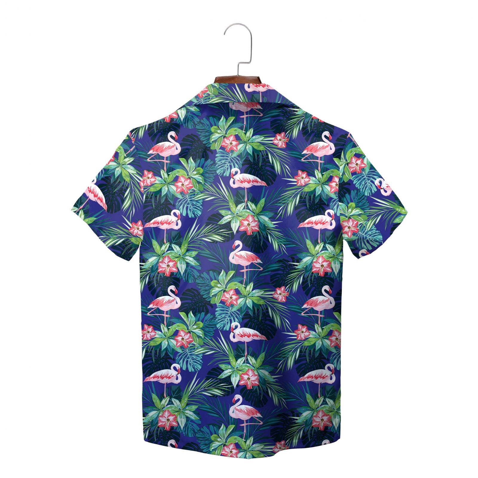 Navy Hawaiian shirt featuring flamingos hibiscus pocket badge variant 2