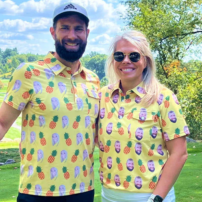 Couple in matching custom polos