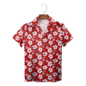 Ruby toned hanging shirt printed with ivory island blooms