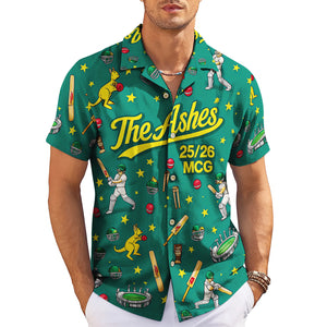 Green Ashes cricket Hawaiian shirt kangaroo batsman stars variant 3