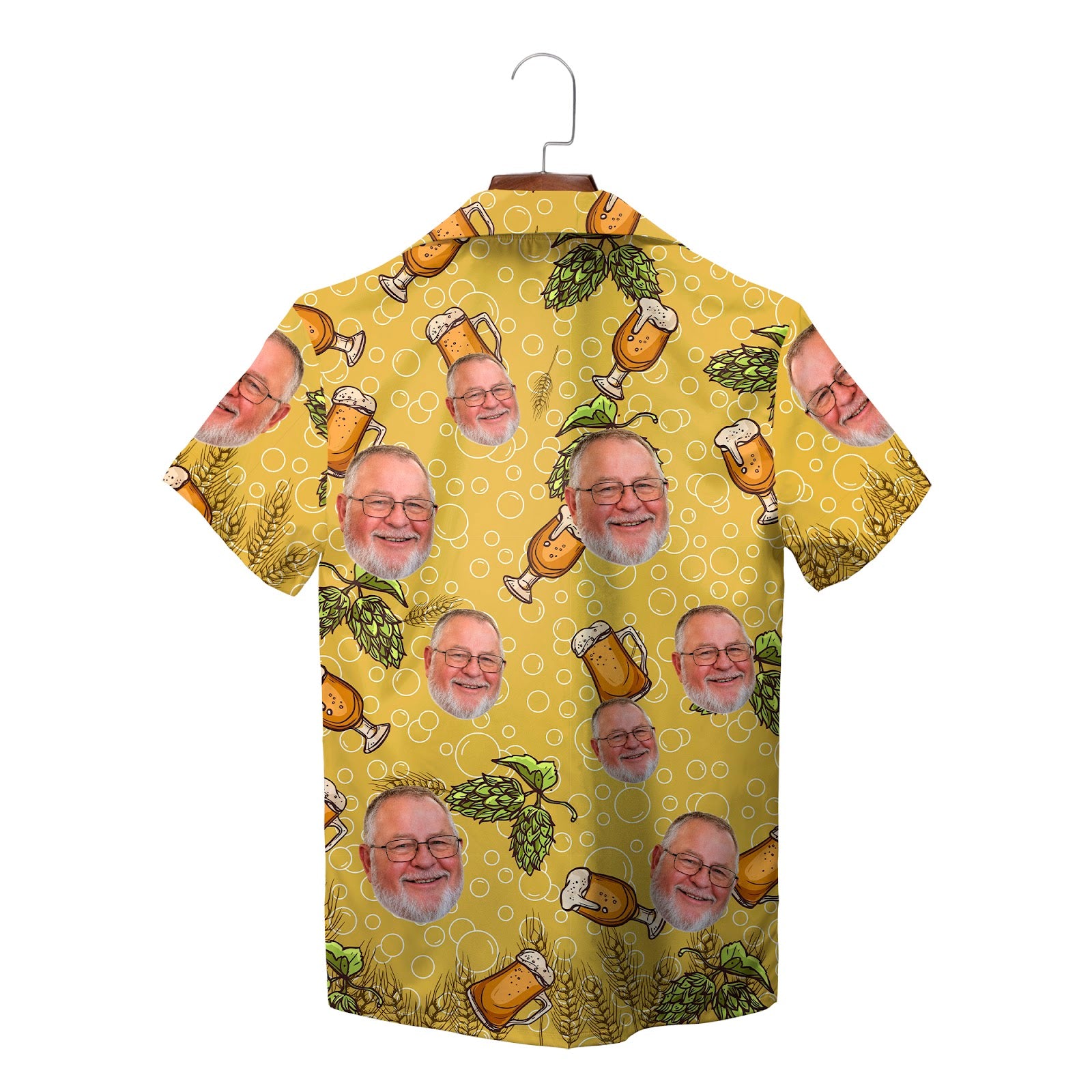 Yellow brewing themed shirt showing custom man's face variant 2