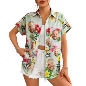 Custom photo birthday Hawaiian shirt with hibiscus palms variant 5