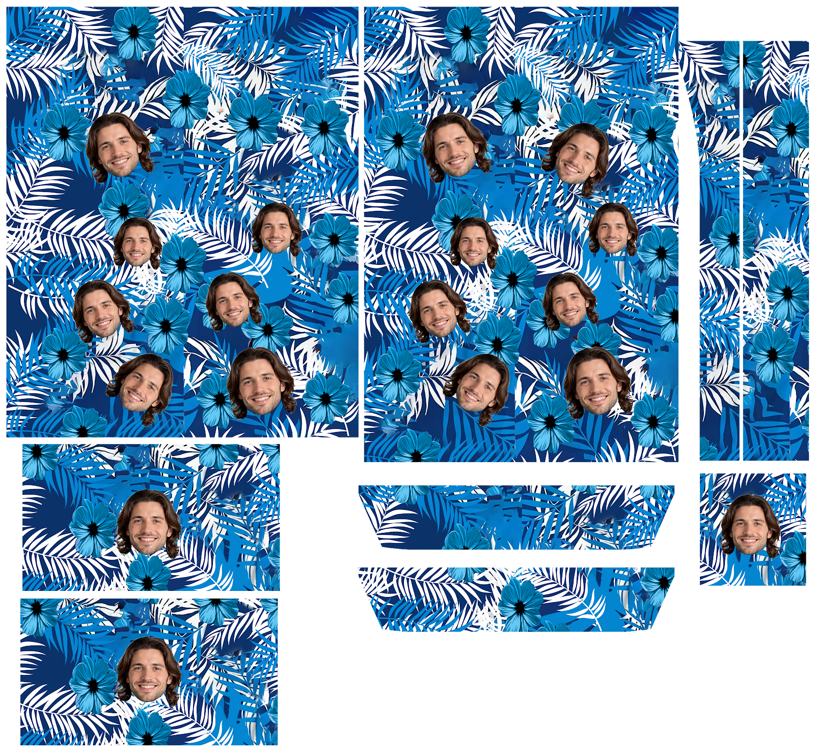 Blue tropical hibiscus Hawaiian shirt with custom face print variant 2