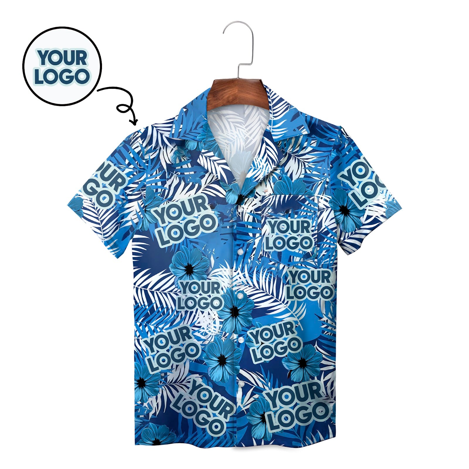 Blue tropical hibiscus Hawaiian shirt with custom face print variant 3