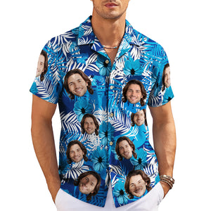 Blue tropical hibiscus Hawaiian shirt with custom face print variant 6