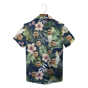 Navy Hawaiian shirt with custom face cockatoos hibiscus print variant 2