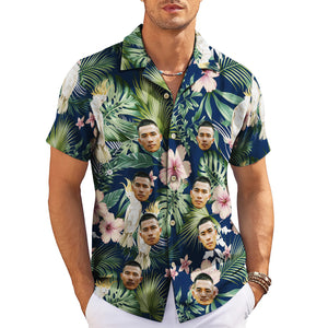 Navy Hawaiian shirt with custom face cockatoos hibiscus print variant 3