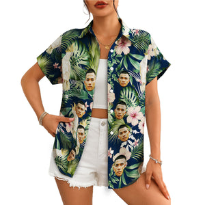 Navy Hawaiian shirt with custom face cockatoos hibiscus print variant 4