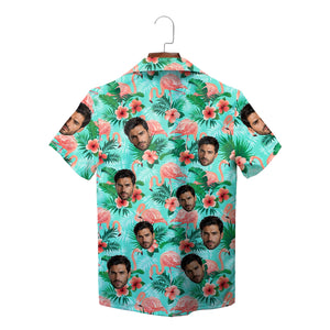 Mint green Hawaiian shirt with custom face flamingos hibiscus variant 3