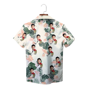 Custom face golfer cartoon monstera hibiscus Hawaiian shirt variant 2