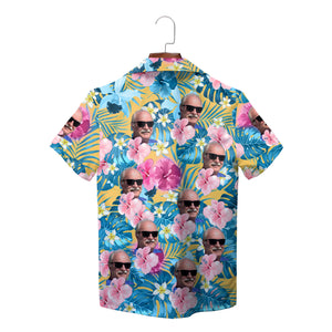 Tropical Hawaiian shirt with repeated face photo hibiscus print variant 5