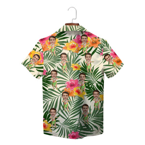 Tropical hibiscus palm leaf Hawaiian shirt with custom face hula dancers variant 2