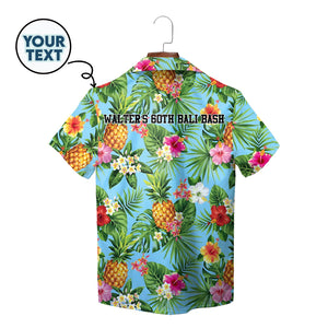 Blue tropical Hawaiian shirt with face photo pineapple floral variant 2