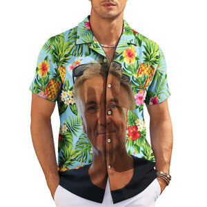 Blue tropical Hawaiian shirt with face photo pineapple floral variant 3