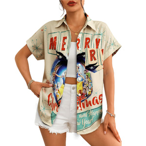 Cream retro Christmas Hawaiian shirt with custom face cutouts variant 4