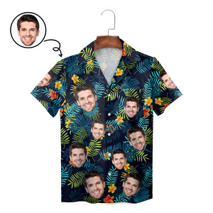 Navy tropical Hawaiian shirt with custom face photo print