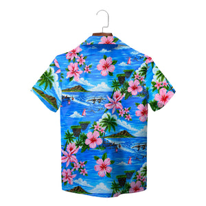 Blue island scene shirt with pink blooms custom faces variant 10