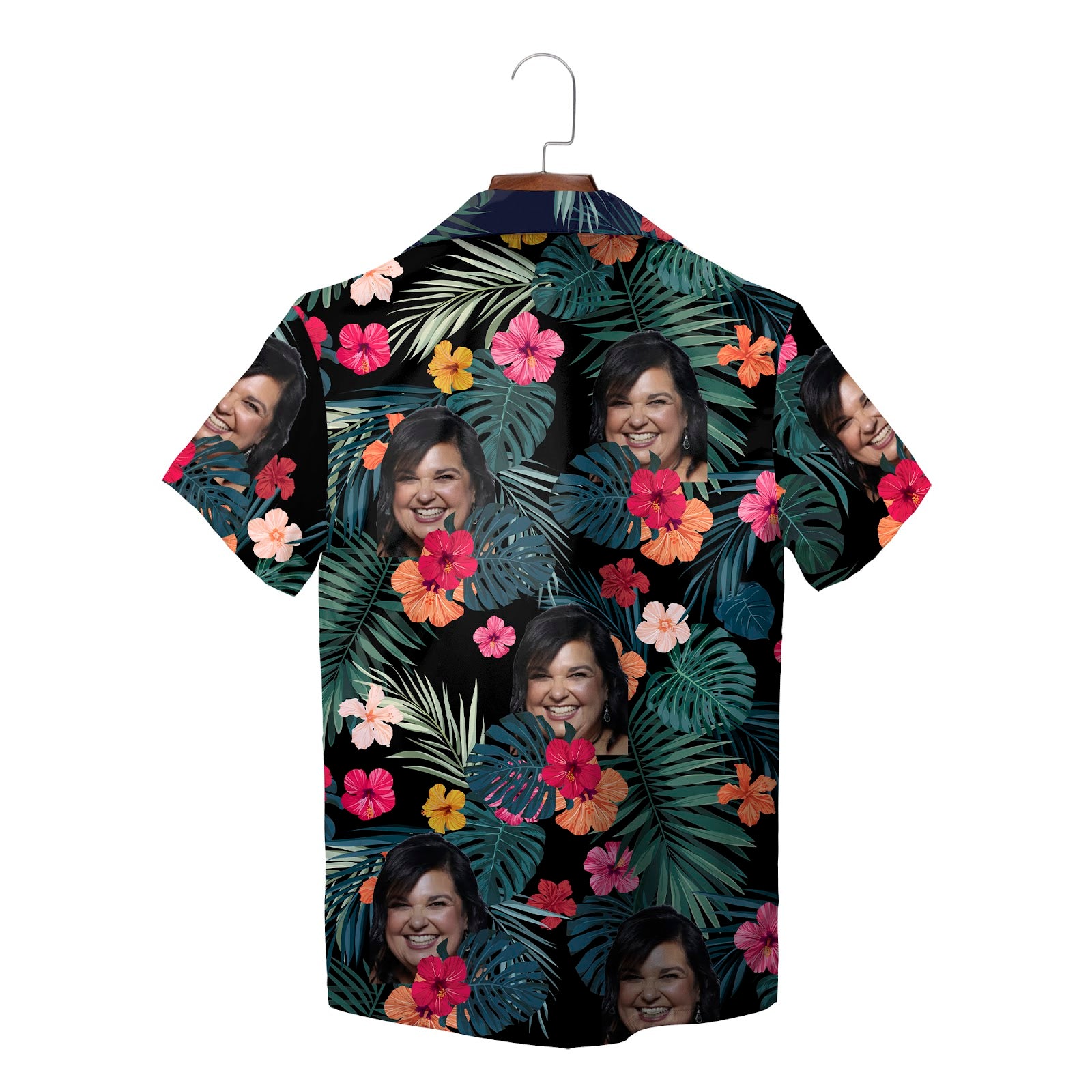 Dark floral Hawaiian shirt with custom face photo print variant 2