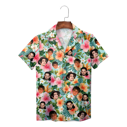 Custom Face Tropical Hibiscus Plumeria Monstera Hawaiian Shirt