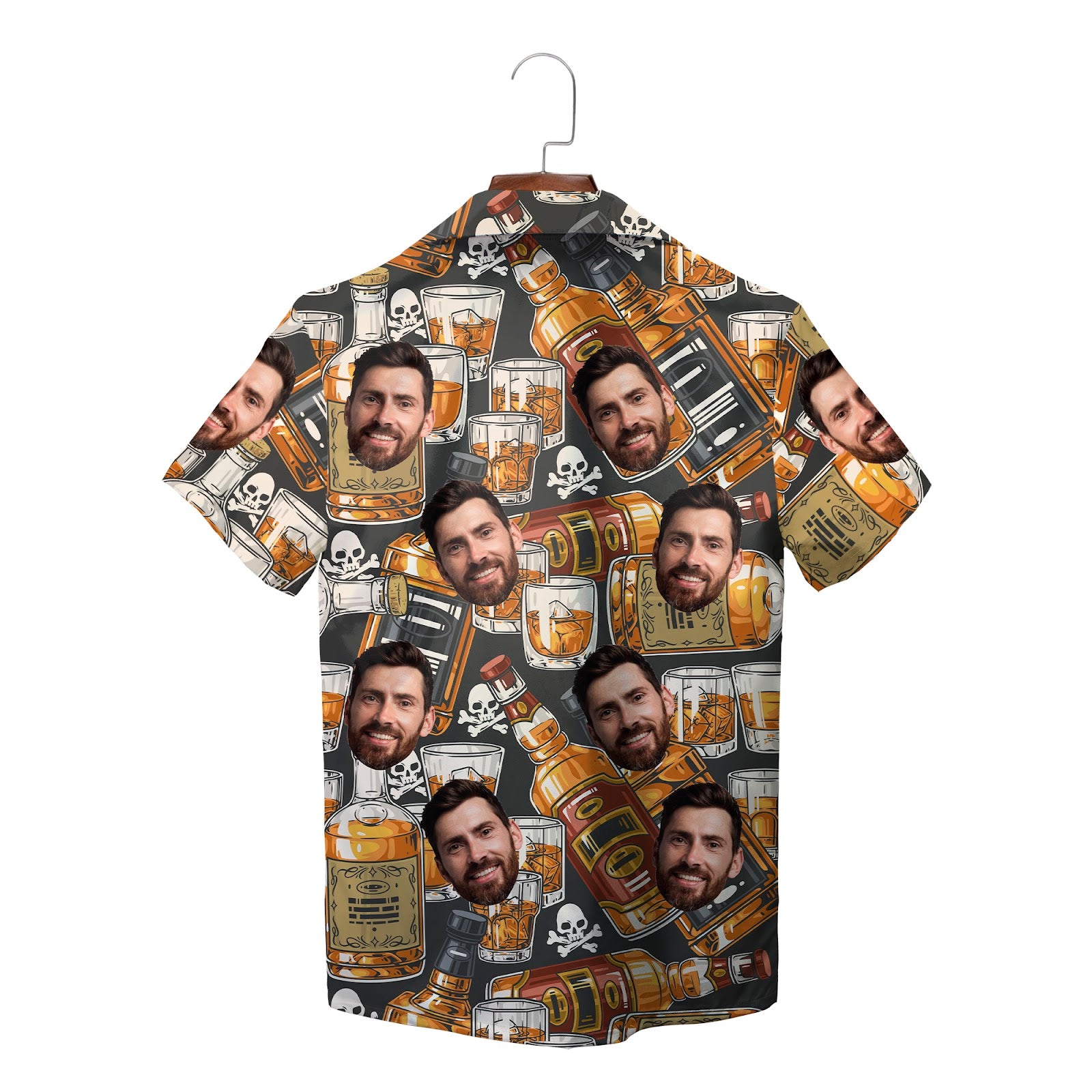 Dark Hawaiian shirt with custom face whiskey bottles skulls print variant 2