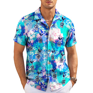 Blue tropical floral Hawaiian shirt with OZ Spurs logo print variant 3